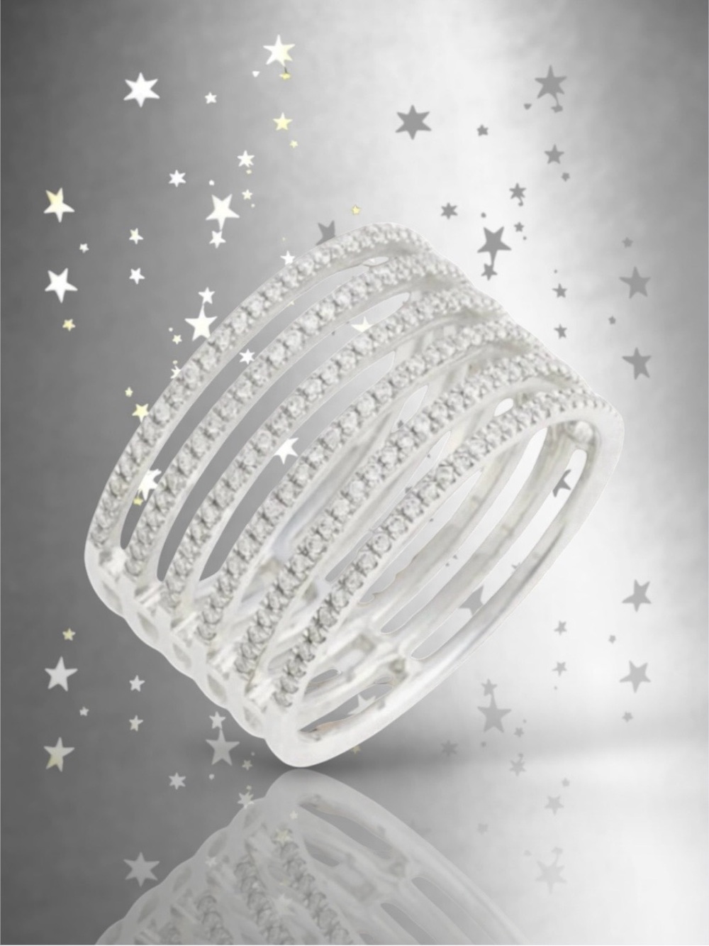 💗BONY LEVY Open Six-Row 18K White Gold Rhodium Plated Diamond Ring • 6.75 US